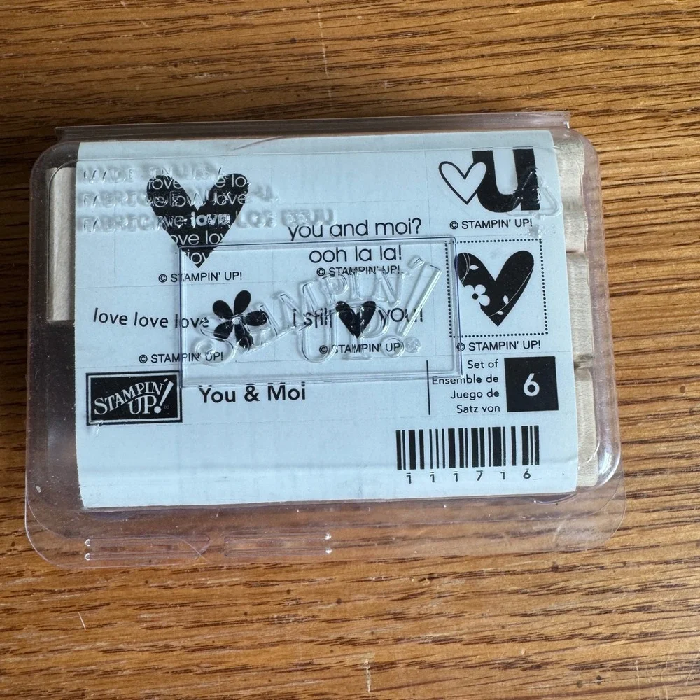 Stampin Up You & Moi Wood Mount Rubber Stamp Set 6pc Heart‎ Love French 111716